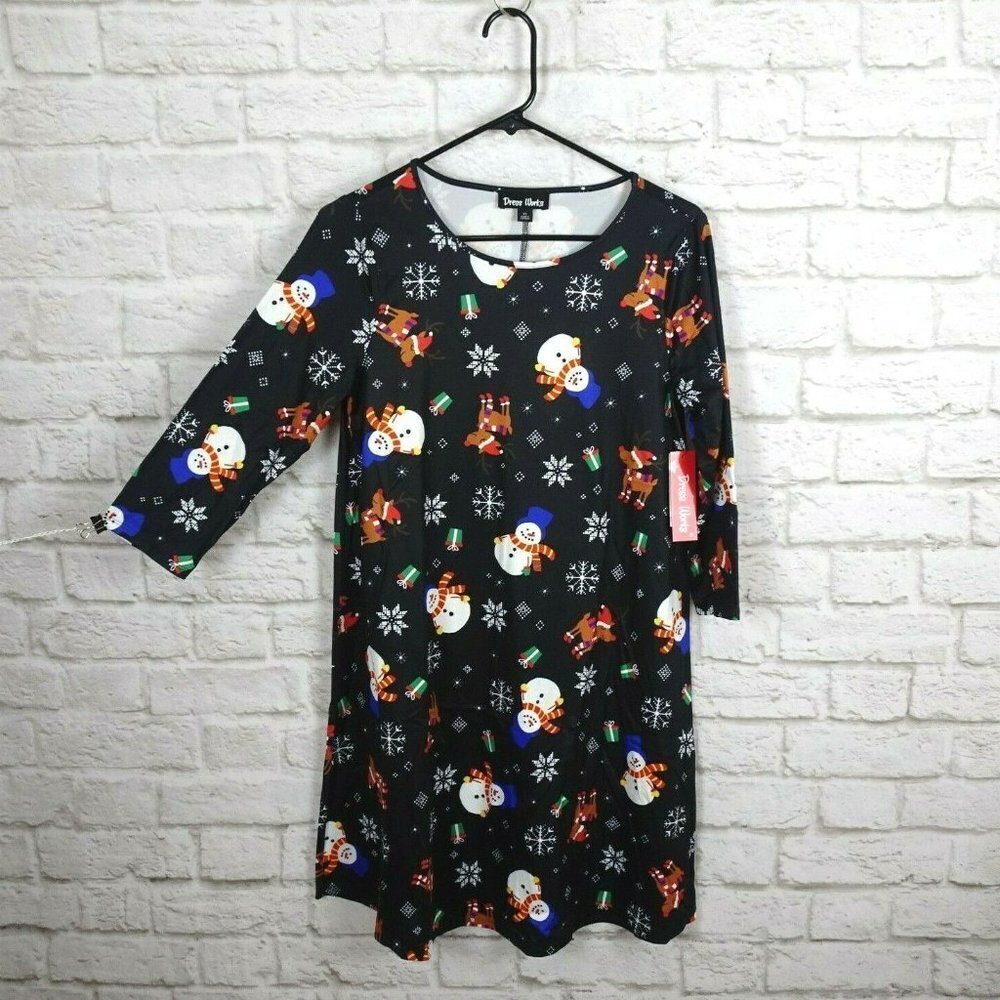💰3/$25 NWT Dress Works Christmas Swing Dress Snowman Reindeer Ugly Christmas XS
